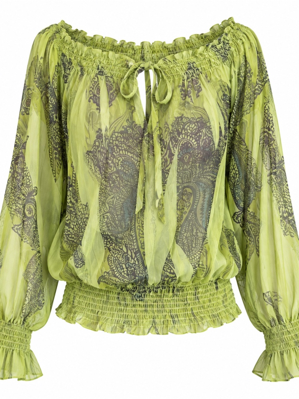 Vintage 1990s/Y2K Elizabeth Arden B Women's Slouchy Boho Printed Blouse Large